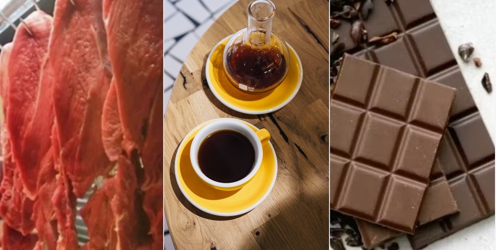 Carne, café e cacau para a produção de chocolate são alguns dos itens que o Brasil mais exporta para os EUA — Foto: Fotos de arquivo