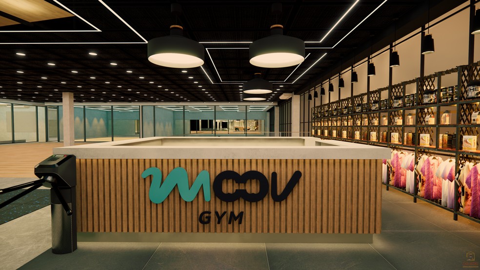A recepção da Moov Gym, que será inaugurada em Vargem Grande — Foto: Divulgação