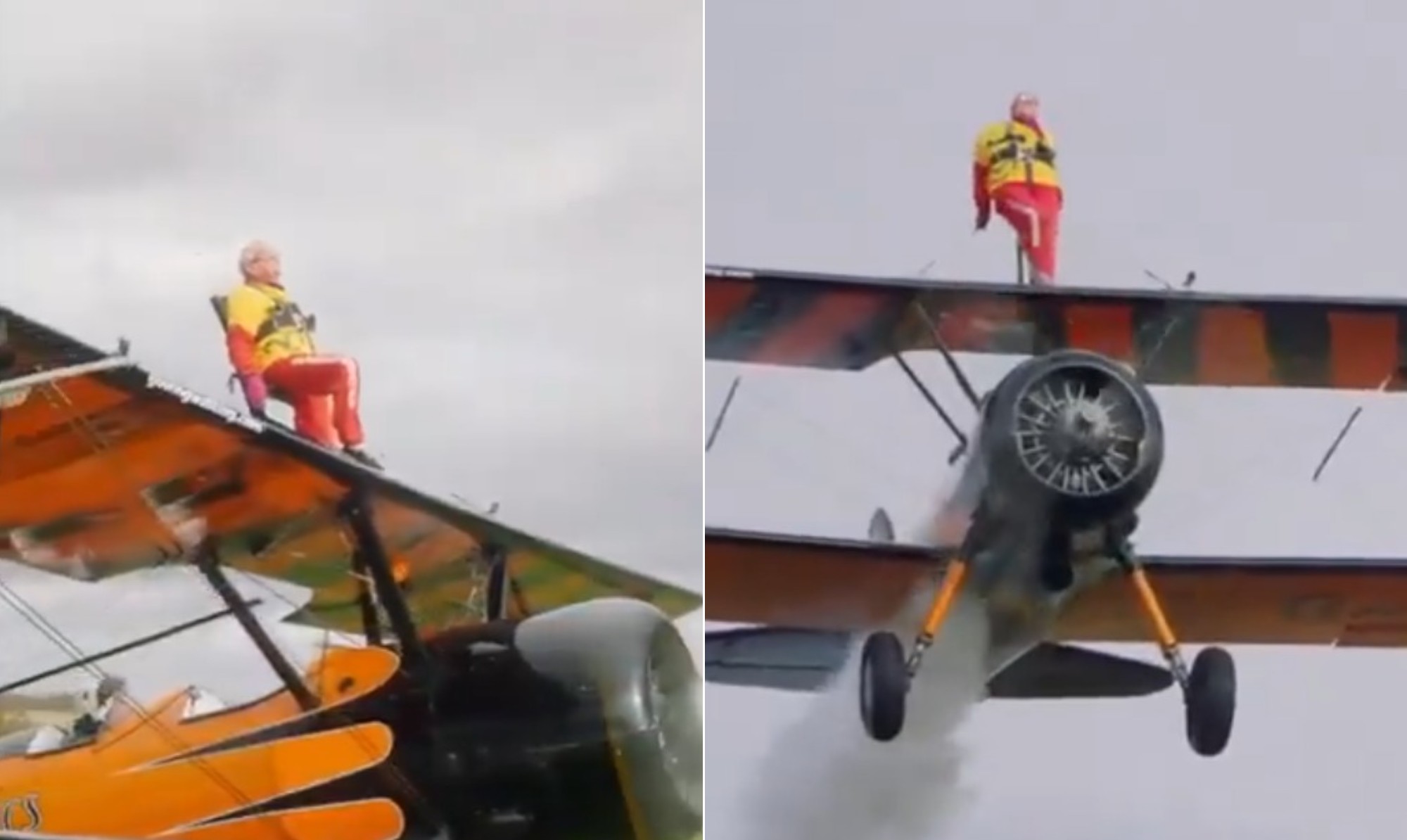 Mulher de 99 anos faz acrobacia aérea presa à asa de avião e entra para o Guinness; entenda