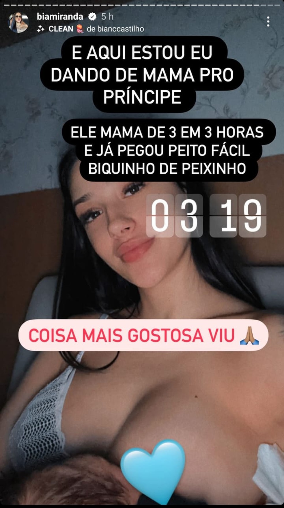 Bia Miranda detalha amamentação do filho logo após o parto