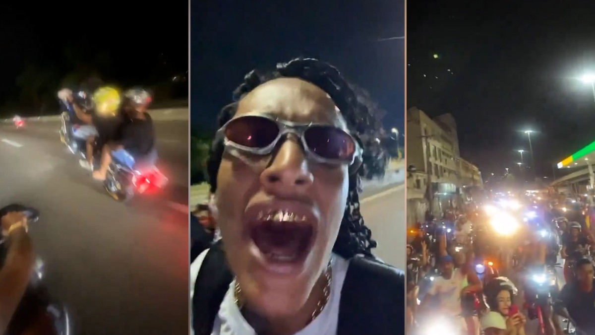 Rapper Oruam promove 'rolezin' de moto pelo Rio na madrugada do seu aniversário; veja vídeos