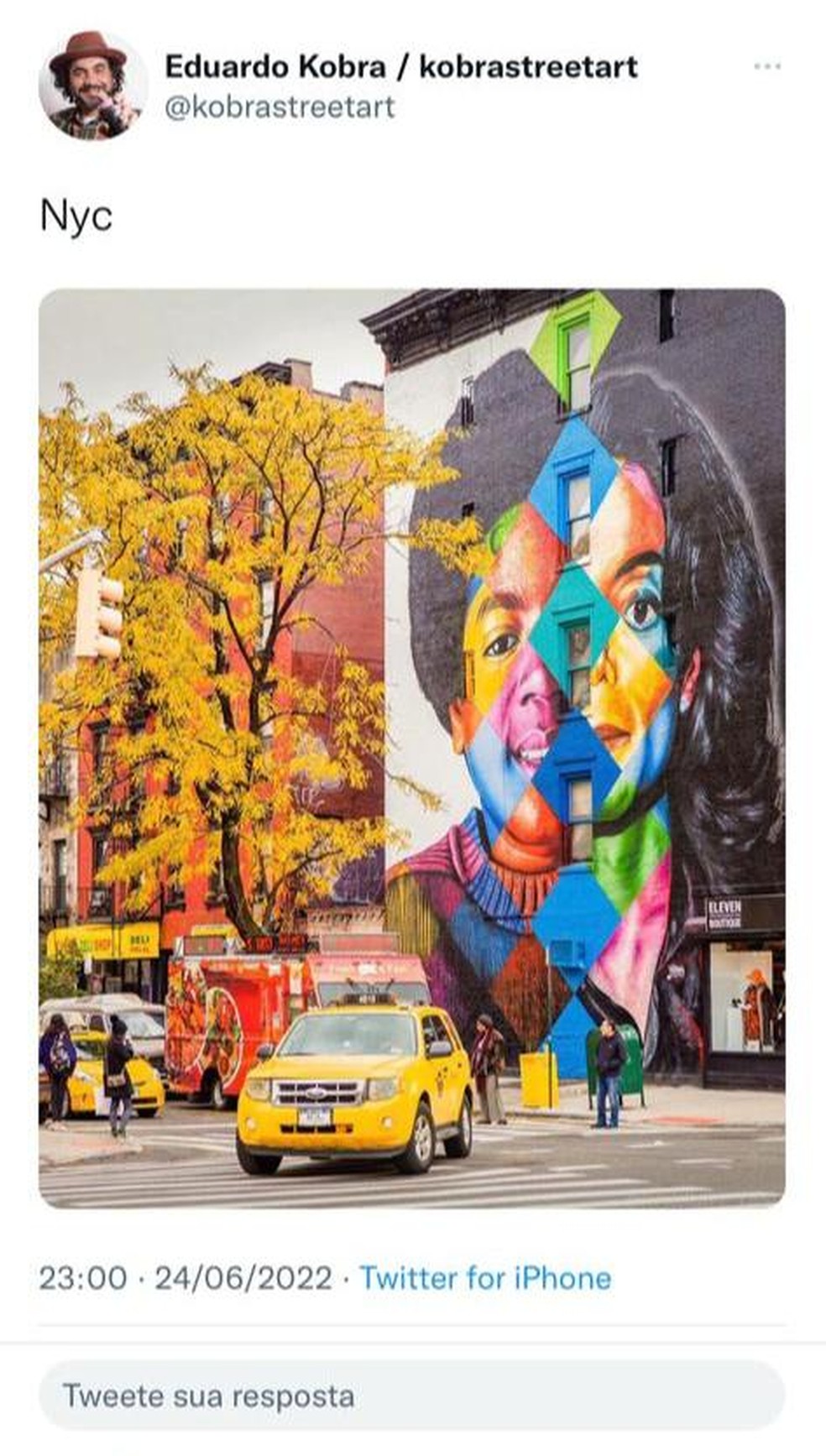 Grafite em homenagem a Michael Jackson feito pelo artista plástico Kobra, em Nova York — Foto: Reprodução