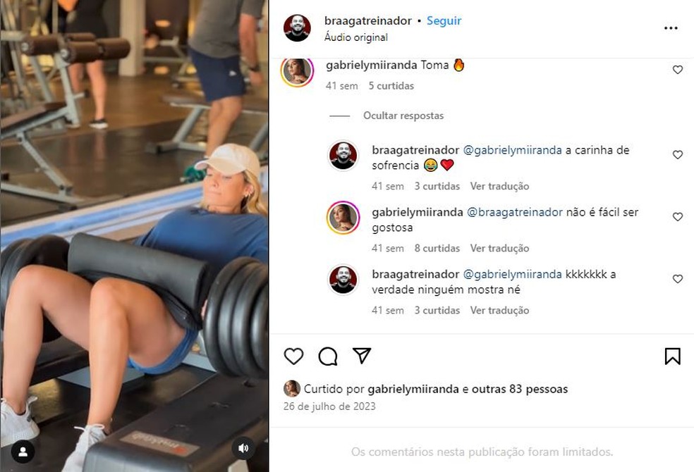 Gabrielly, namorada de Endrick, do Palmeiras, comenta em postagem do personal trainer: "não é fácil ser gostosa" — Foto: reprodução