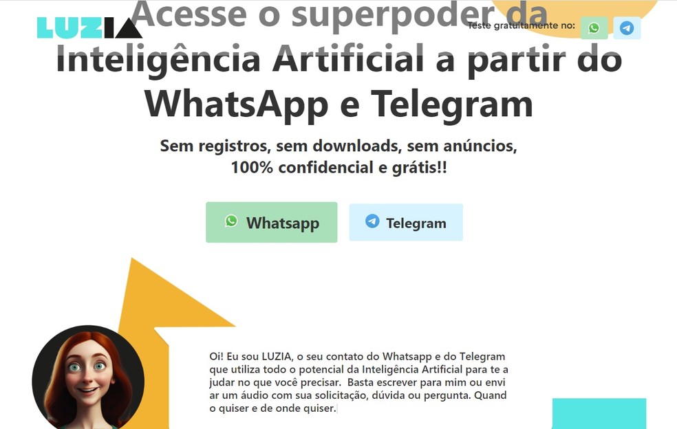 LuzIA, sistema que leva ChatGPT ao WhatsApp, chega ao Brasil. Acesso pode ser feito através do site — Foto: Reprodução