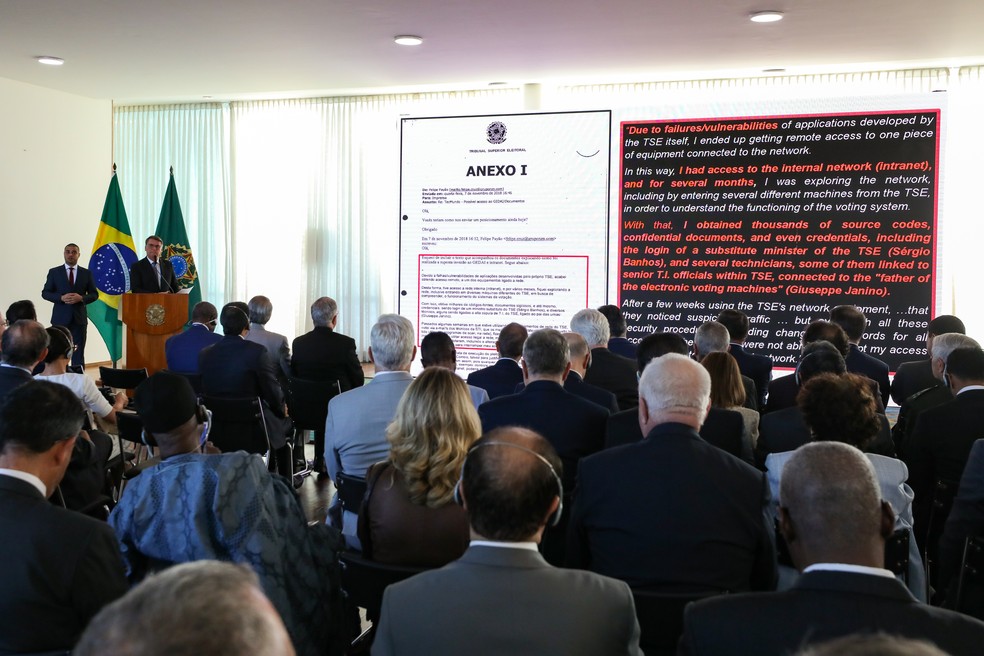 A reunião de Bolsonaro com embaixadores — Foto: Reprodução