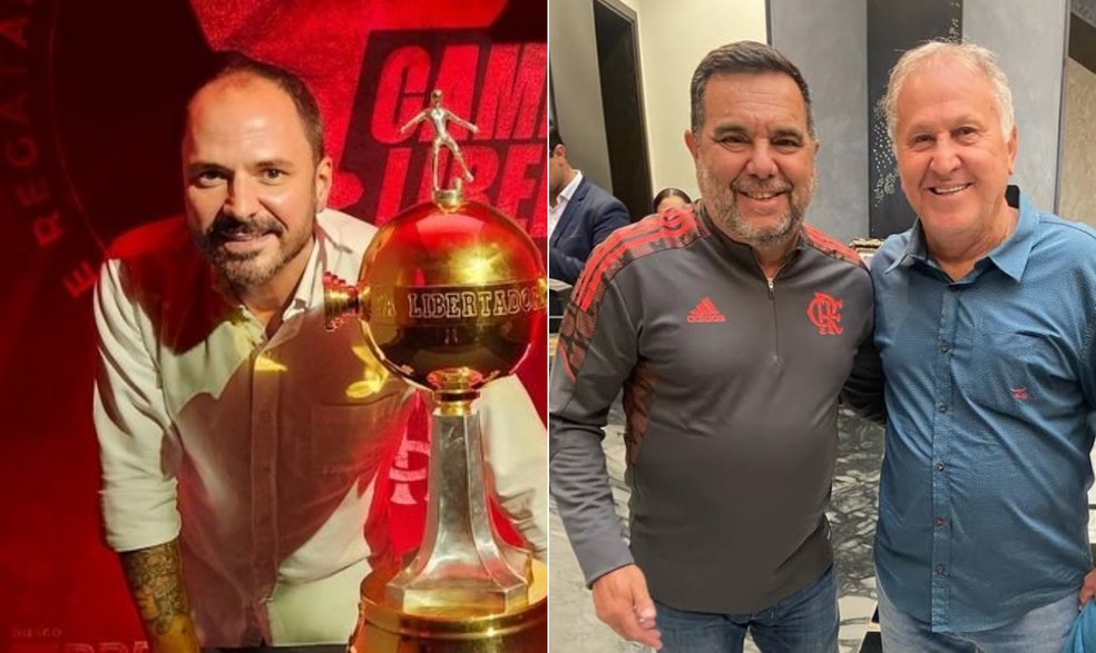 Paulo César Pereira e Marcelo Conti (ao lado de Zico): apoiadores de Bap nomeados para cargos remunerados no Flamengo — Foto: Reprodução / redes sociais
