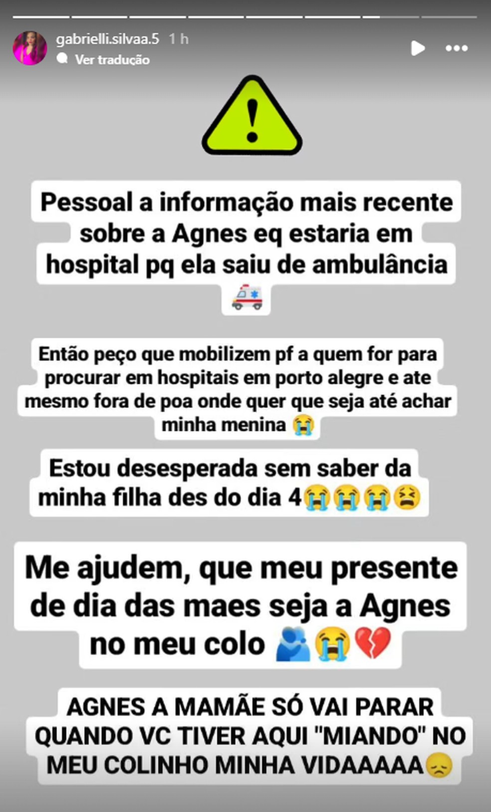 Mãe que procura bebê de seis meses afirma que filha teria ido para um hospital — Foto: Reprodução/Redes sociais