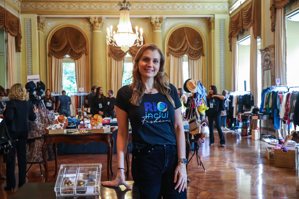 A primeira-dama Cristine Paes, presidente de honra do RIOinclui Fashion Bazar, na edição de 2024 — Foto: Divulgação/Rafael Catarcione