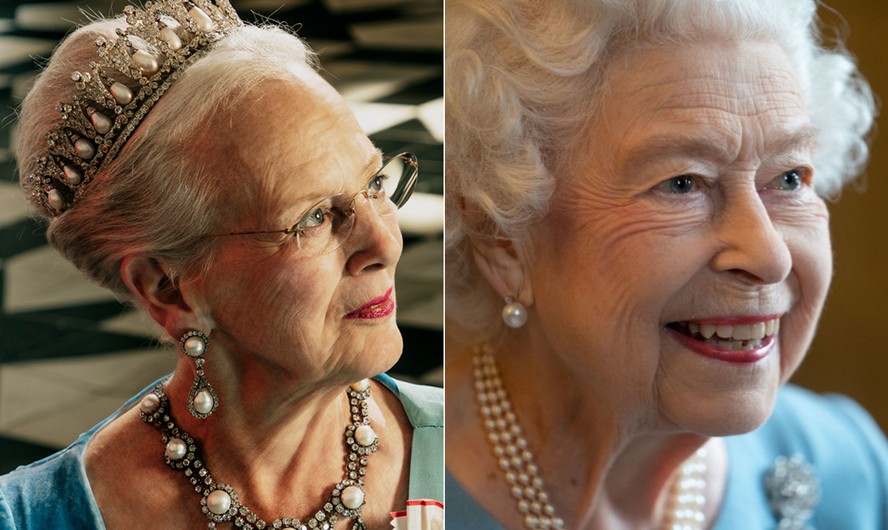 Rainha Margrethe II da Dinamarca e rainha Elizabeth II do Reino Unido