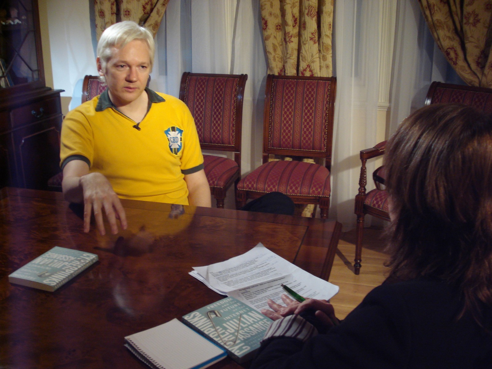 Julian Assange é o entrevistado pela Globo News em 2013 — Foto: Reprodução/TV Globo