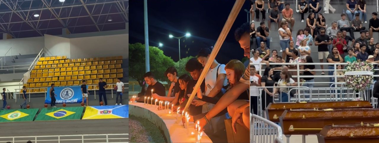 Bolas de basquete cercadas por velas marcam despedida de jovens mortos em acidente com delegação campeã no Ceará; veja vídeos