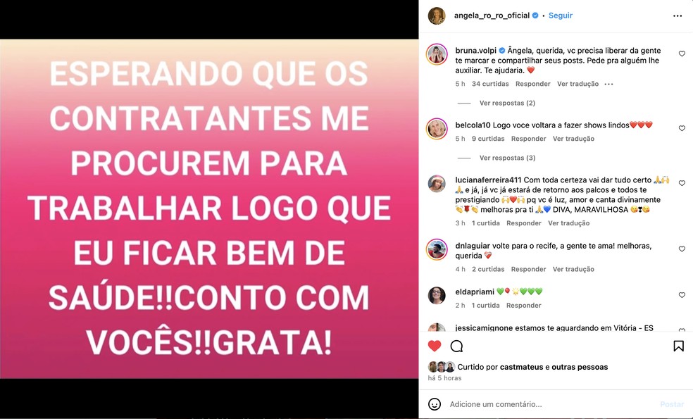 Publicação de Angela Ro Ro — Foto: Reprodução/Instagram