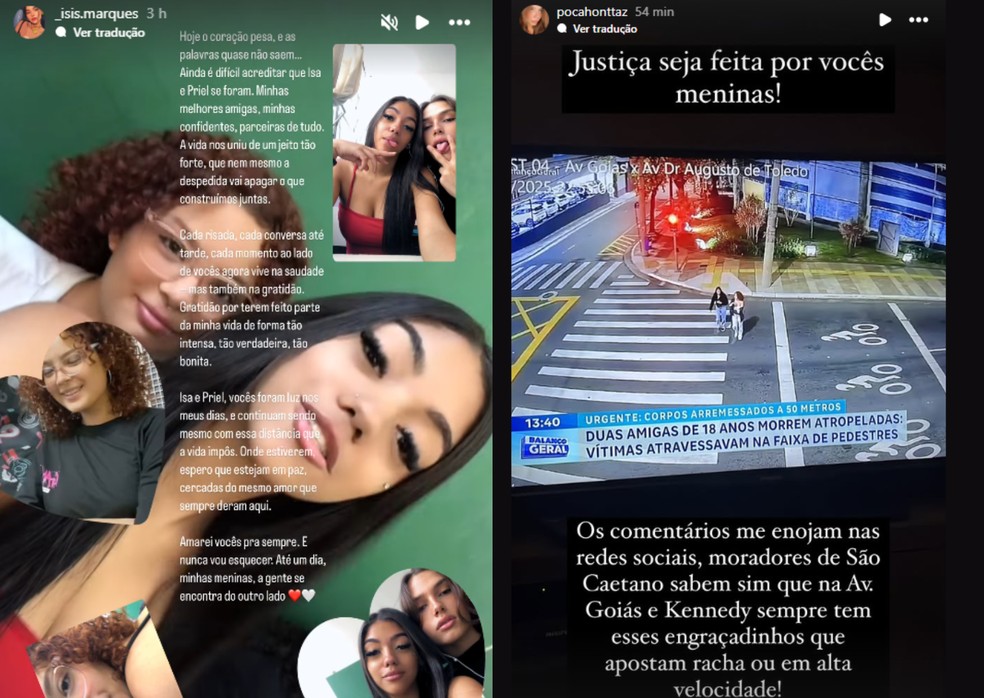 Amigas das vítimas prestam homenagem nas redes e cobram justiça — Foto: Reprodução/Instagram