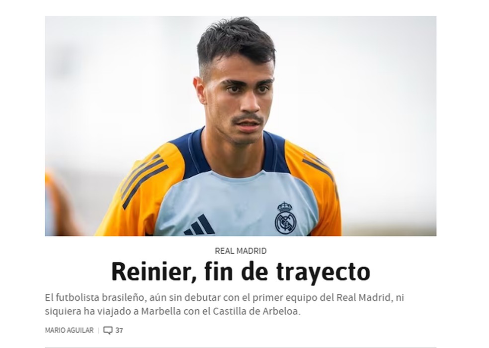 Jornal As fala sobre a situação de Reinier — Foto: Reprodução/Diario As