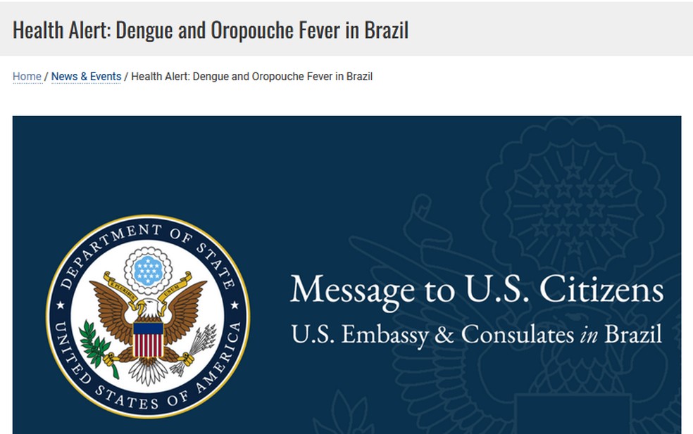 EUA fazem alerta sobre viagens ao Brasil devido a dengue e febre oropouche