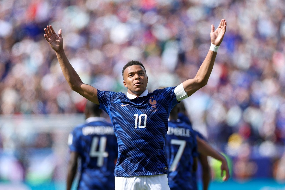 Kylian Mbappé após marcar o primeiro gol da seleção francesa na Copa do Mundo de 2026 — Foto: Dan Mullan/Getty Images/AFP
