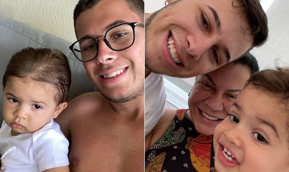 João Gustavo, irmão de Marília, com o sobrinho Léo e a mãe, Dona Ruth — Foto: Reprodução/Instagram