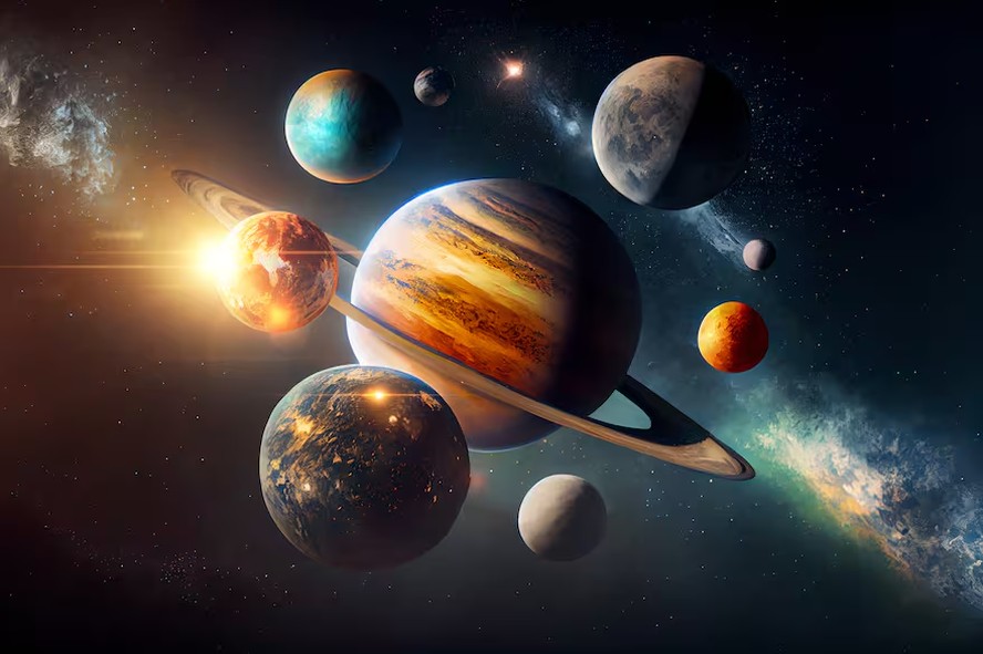 Imagem ilustrativa de um alinhamento dos planetas do Sistema Solar
