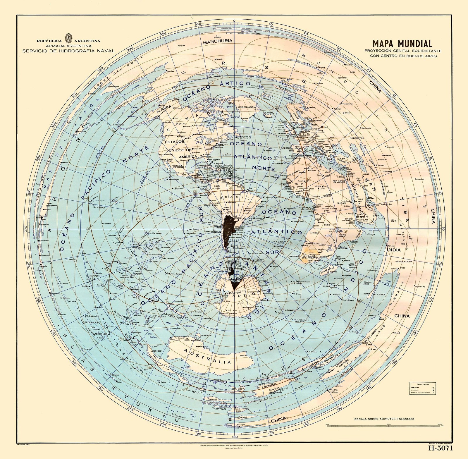 Argentina - Com o Sul no centro, mapa elaborado em 1975 pela Marinha do país vizinho "anexa" territórios polares — Foto: Reprodução