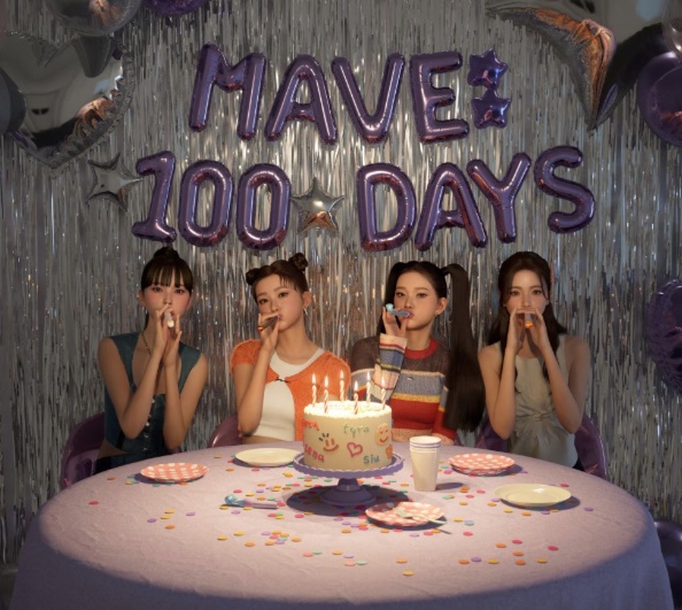 Integrantes do grupo de K-pop MAVE: comemoram 100 dias de 'atuação' desde sua estreia — Foto: Divulgação/MAVE:
