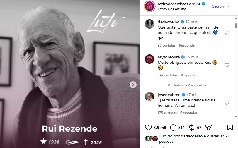 Atrizes e atores lamentam morte de Rui Resende