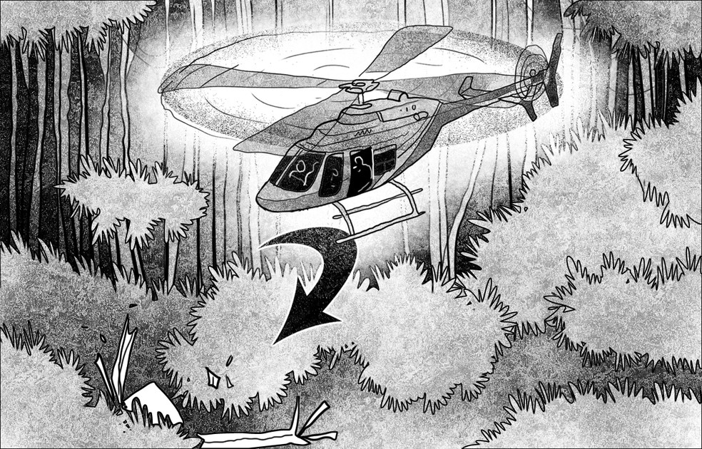 Destroços do helicóptero foram localizados em área de mata em Paraibuna — Foto: Editoria de arte / O Globo