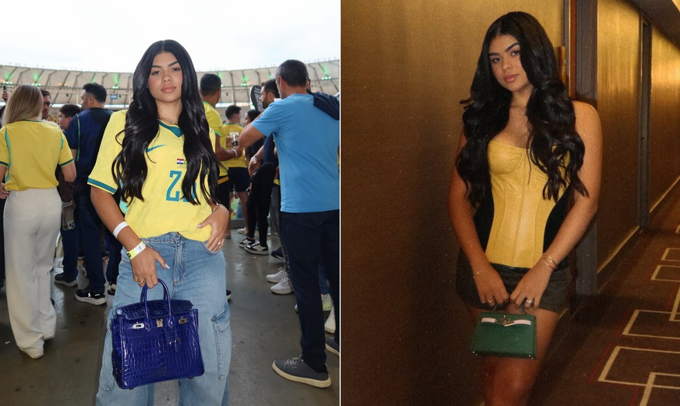 Diferença de tamanho das bolsas usadas por Duda Santos — Foto: Reprodução