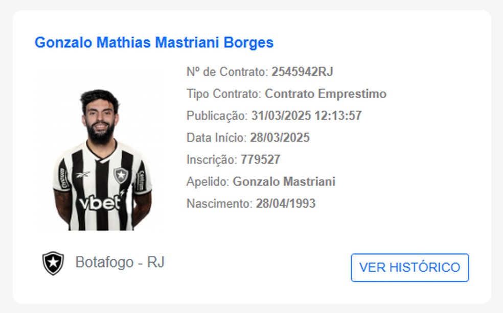 Mastriani foi regularizado no BID da CBF � Foto: Reprodu��o