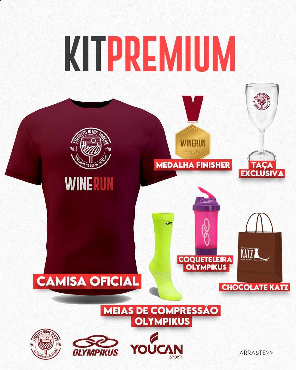 Kit para corrida Wine Run: após 5km ou 2,5km haverá brinde com espumante — Foto: Divulgação