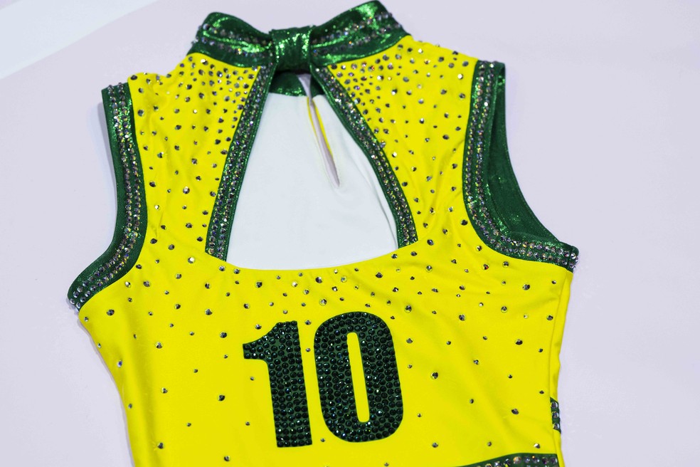 Capricho nos detalhes: collant do Brasil no Mundial de Jacarta-2025 — Foto: MeloGym/CBG