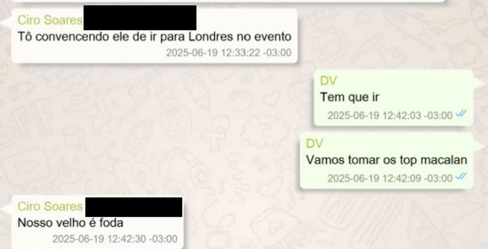 Conversa de Ciro Soares e Daniel Vorcaro mencionando Otto Alencar — Foto: Reprodução