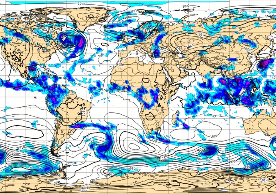 Mapa global gerado por previsão meteorológica numérica