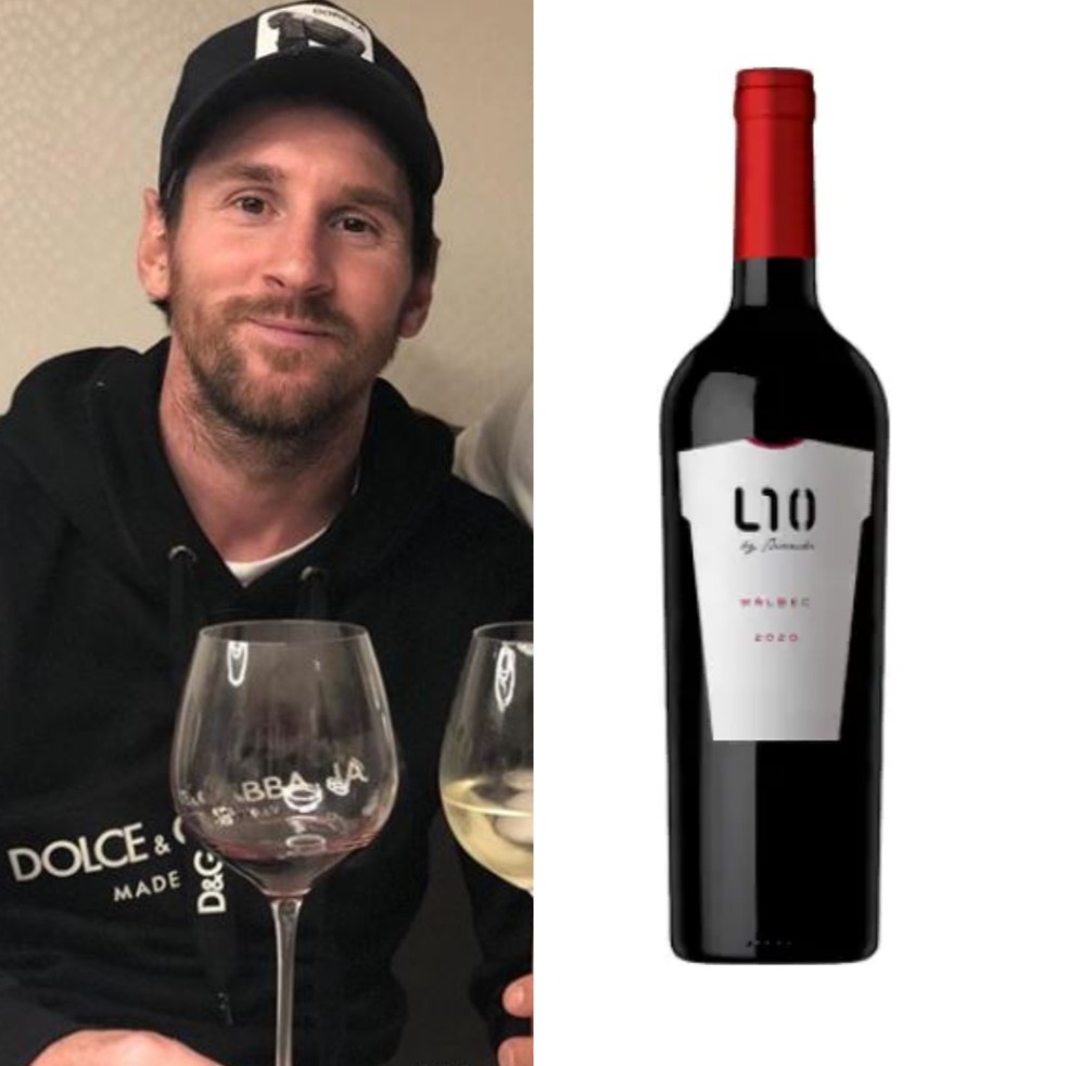 Lionel Messi e seu vinho, L10, produzido na argentina — Foto: Reprodução: Instagram e Bianchi