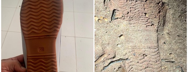 Calçado e pegada encontrados pela força-tarefa que tenta recapturar presos que fugiram da Penitenciária Federal de Mossoró — Foto: Divulgação