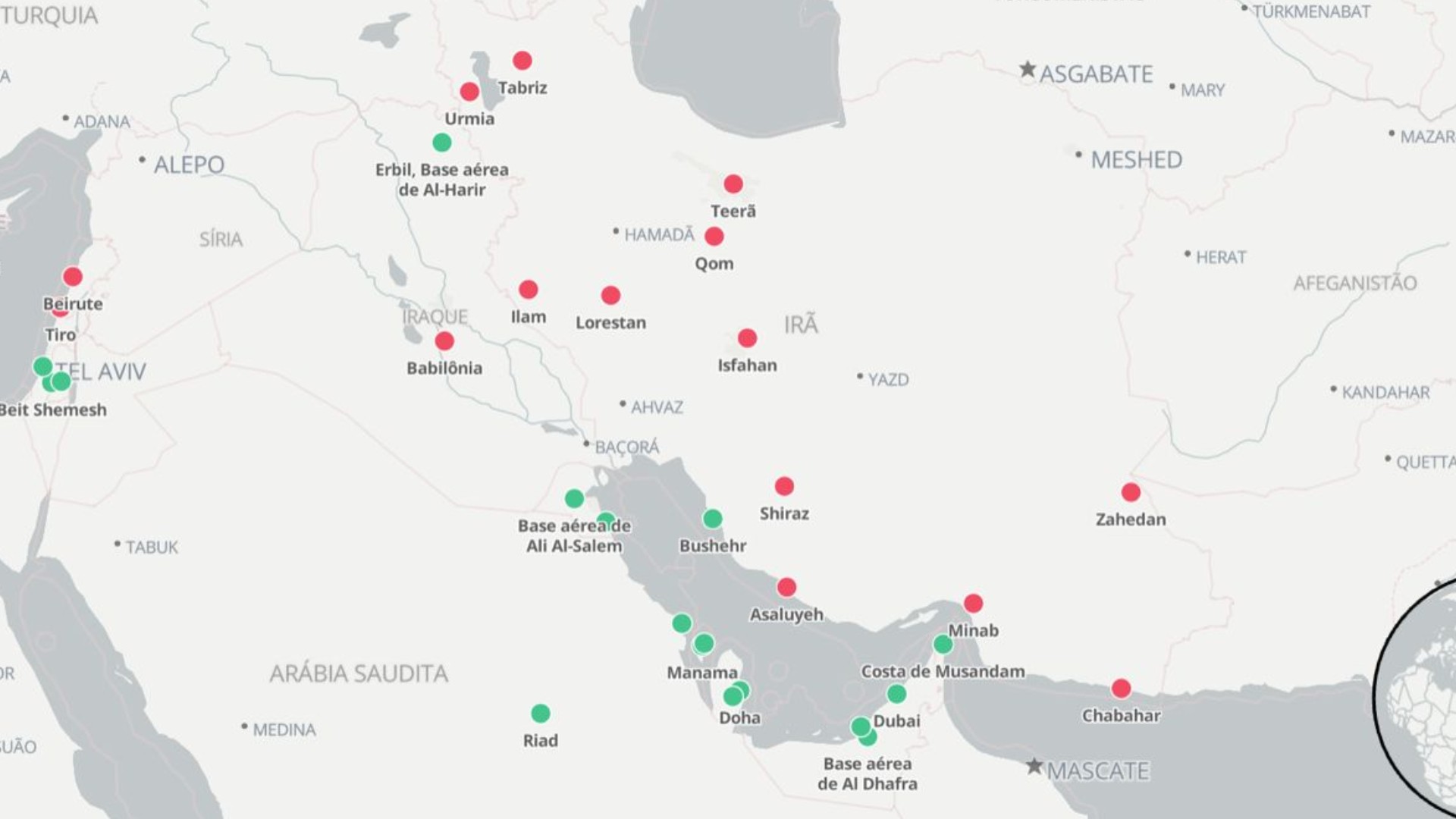 Infogr&aacute;fico mostra locais atingidos em m&uacute;ltiplos fronts da guerra no Oriente M&eacute;dio; veja