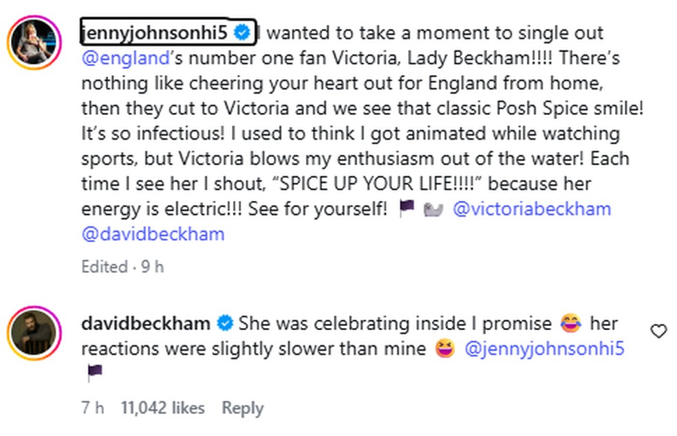 Em comentário no Instagram, David Beckham defende esposa — Foto: Reprodução | Instagram