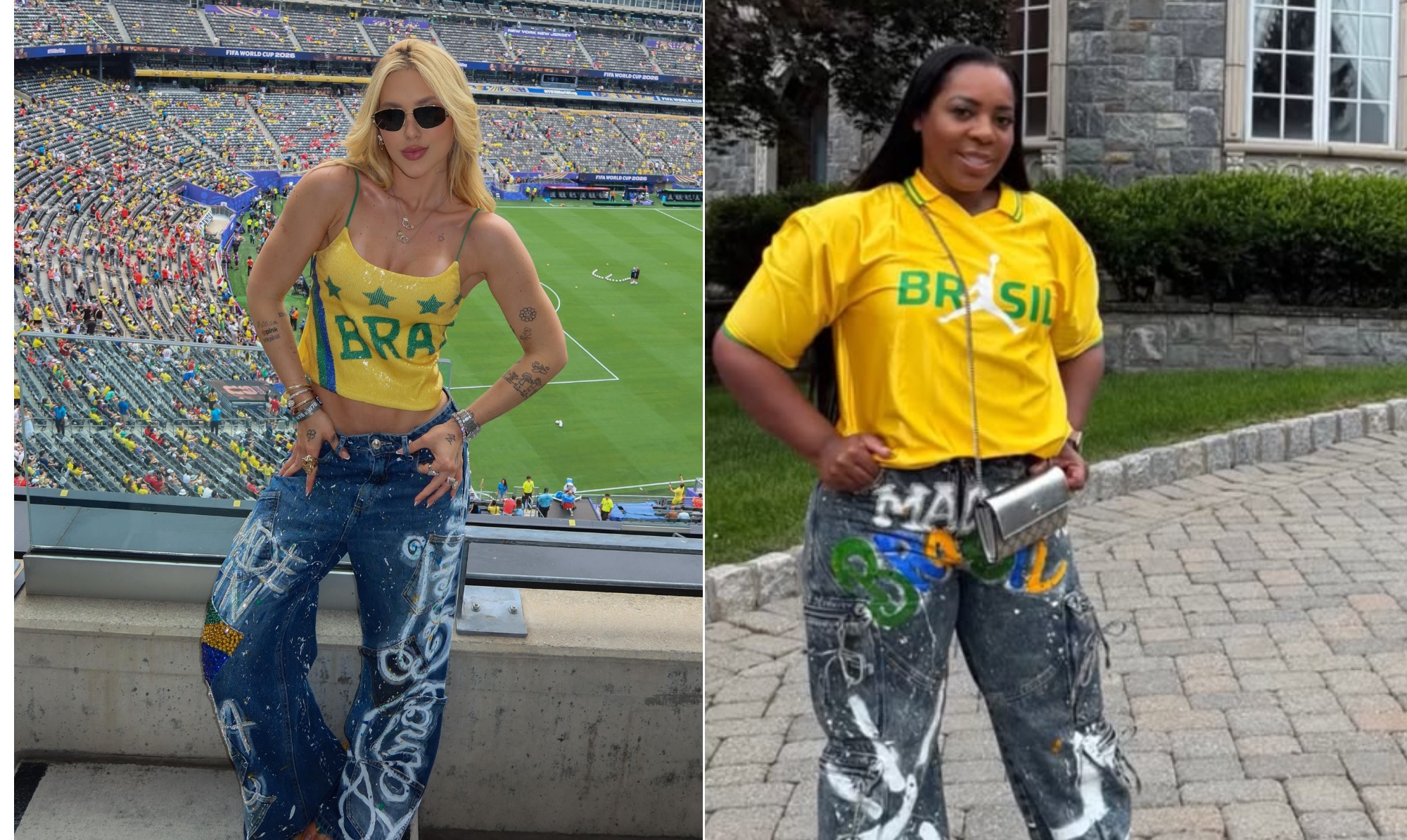 Virgínia e mãe de Vini Jr. em sintonia fashion em jogo do Brasil