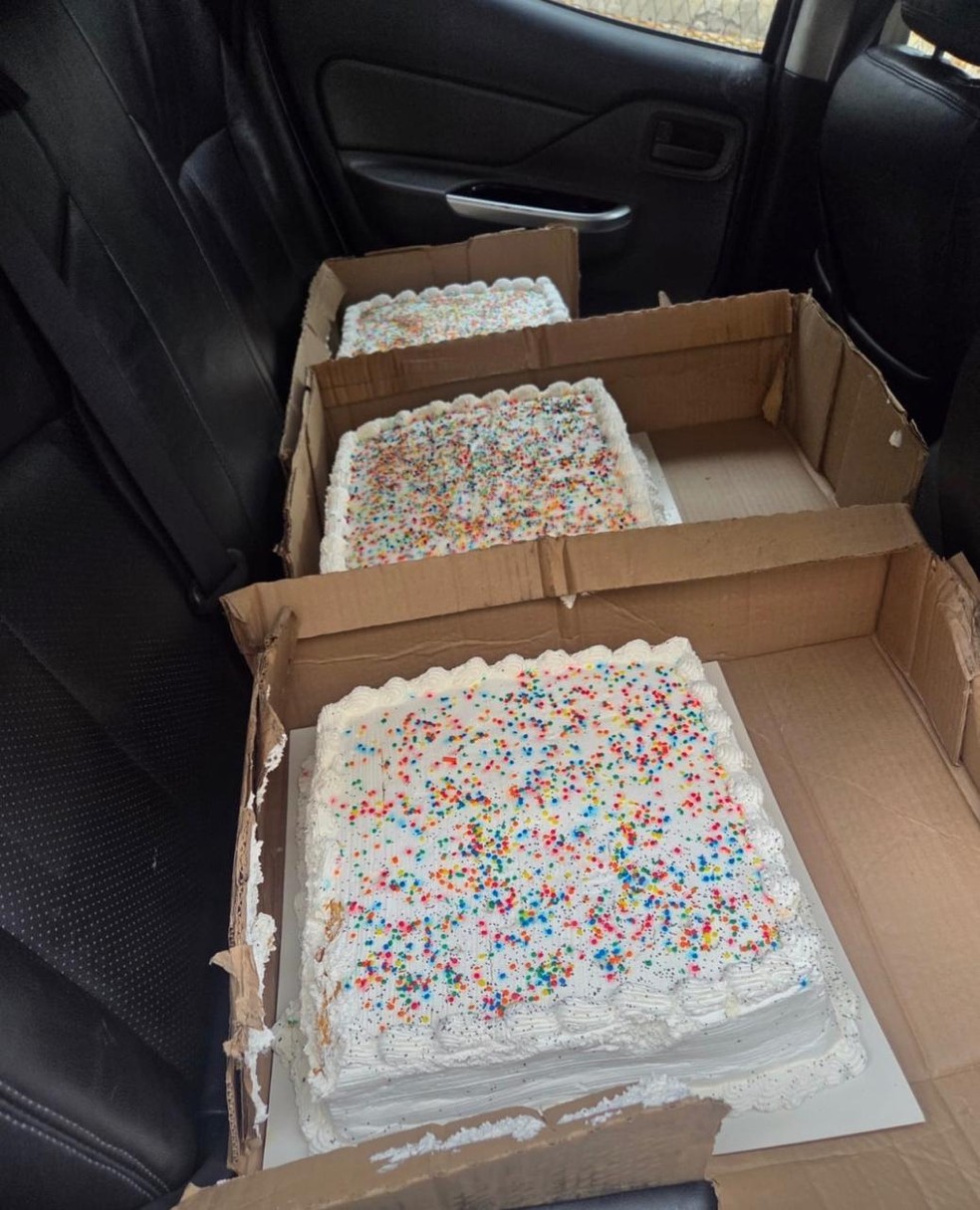 Bolos foram apreendidos para per&iacute;cia da Pol&iacute;cia Civil do Rio. Subst&acirc;ncia dos pontos pretos na superf&iacute;cie das tortas ainda n&atilde;o foi identificada &mdash; Foto: Reprodu&ccedil;&atilde;o