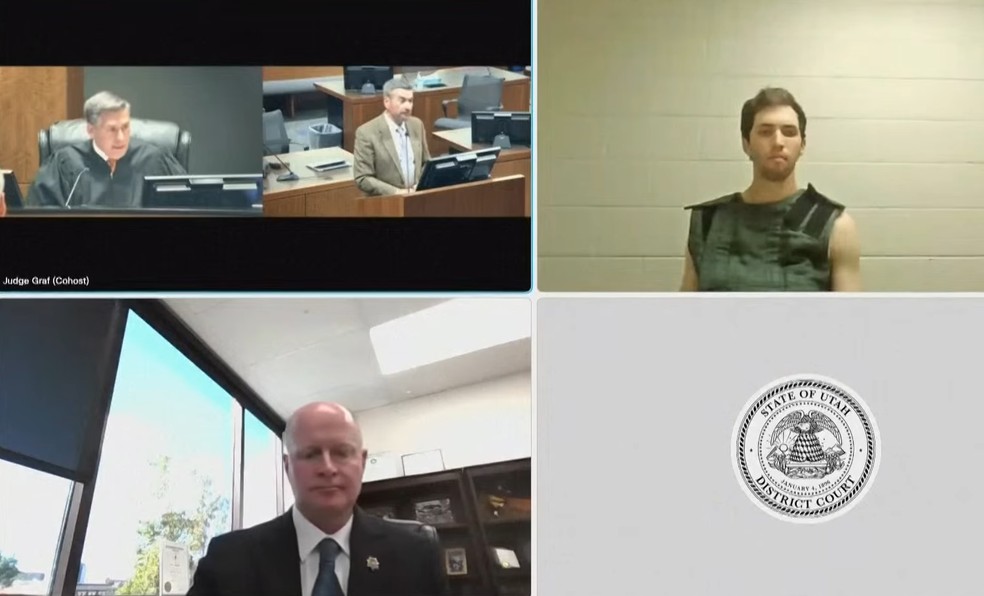 Primeira audiência no tribunal de Tyler Robinson, suspeito de assassinar o influenciador conservador americano Charlie Kirk — Foto: Reprodução