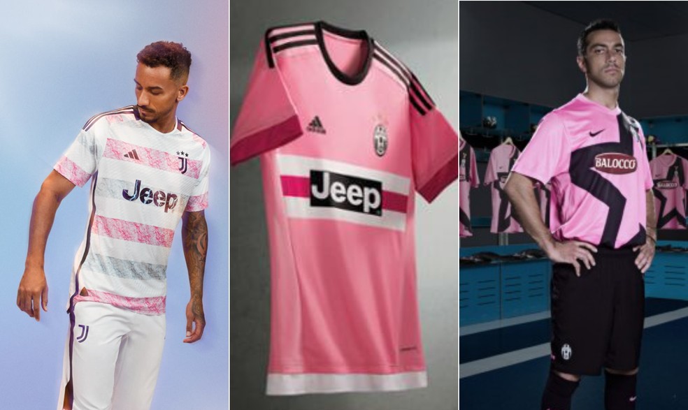 Uniformes rosa da Juventus — Foto: Divulgação/Adidas e Reprodução/Juventus