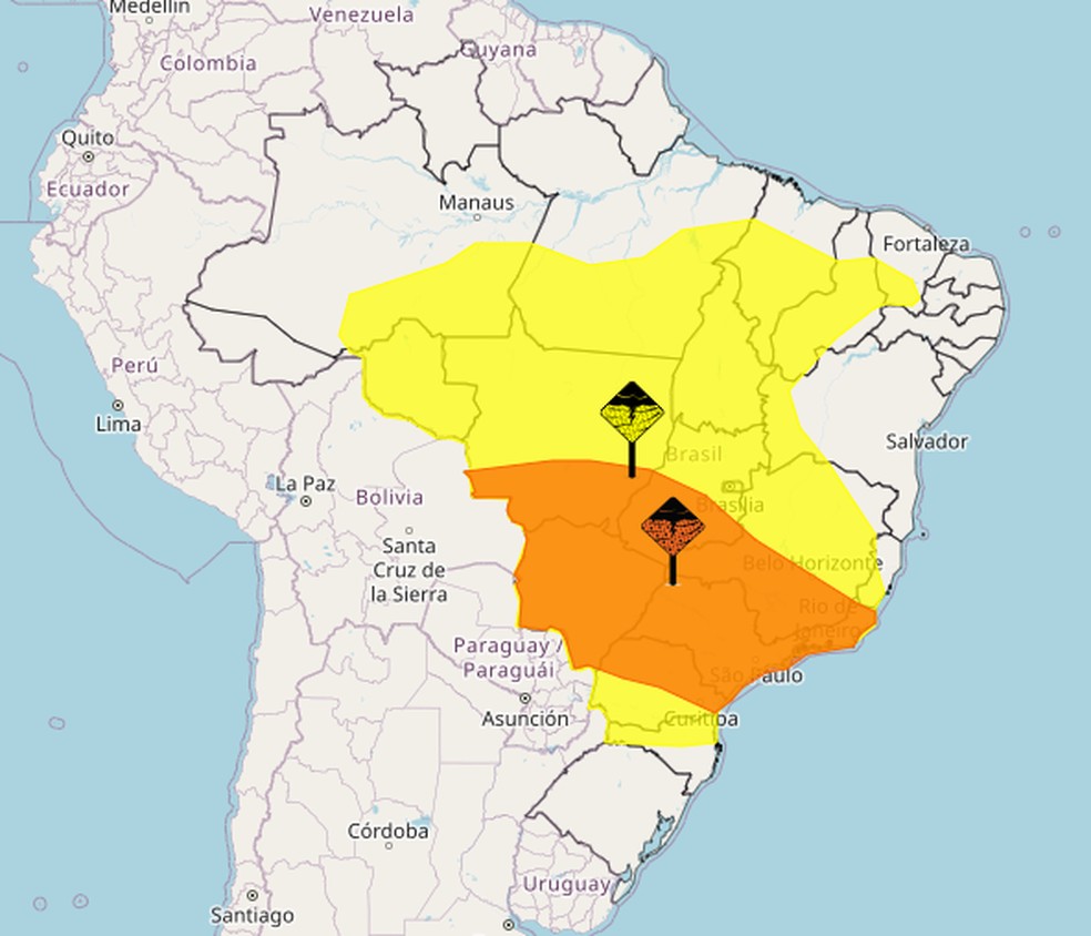 Alertas do Inmet para esta terça-feira — Foto: Inmet