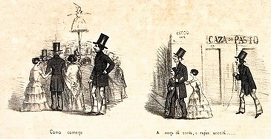 ‘O namoro, quadros ao vivo’, do franco-brasileiro Sébastien Auguste Sisson, considerado o primeiro cartum brasileiro
