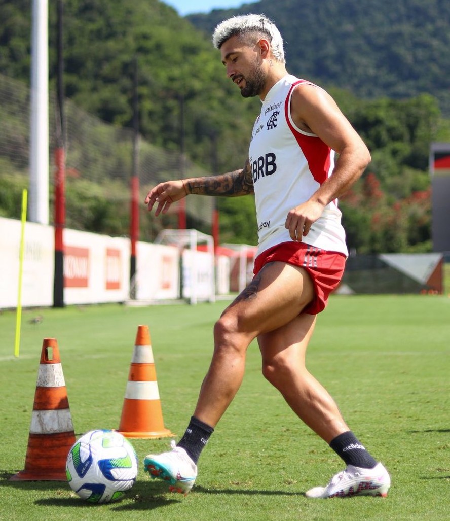 Arrascaeta treina com bola no Flamengo e pode jogar contra o