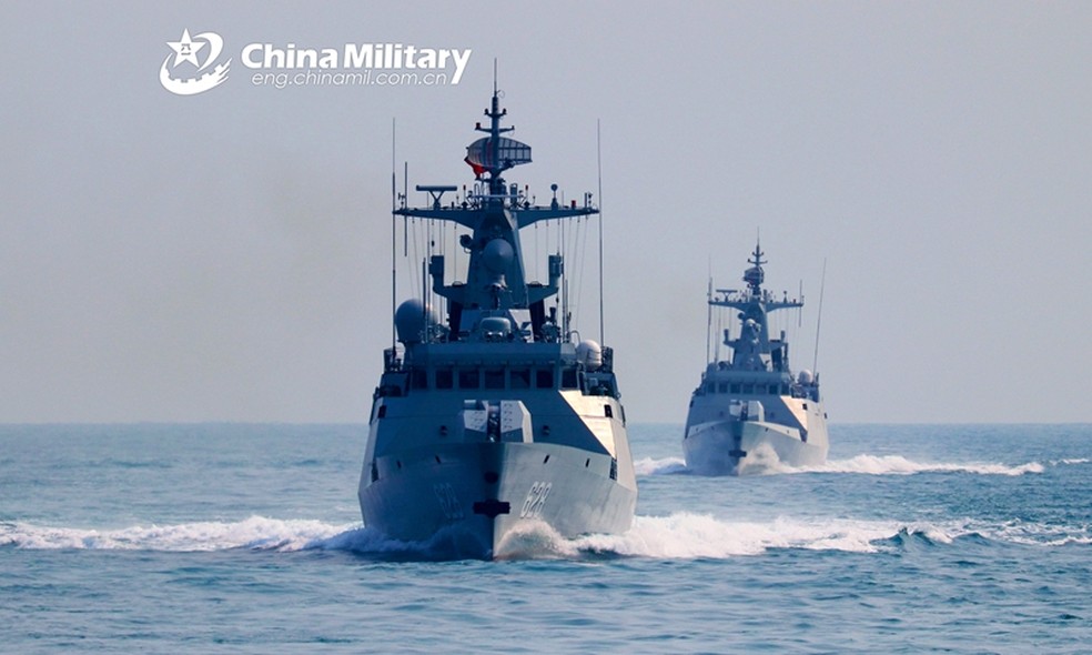Corveta 056A usada em exercício militar da China perto de Taiwan — Foto: China Military/Global Times