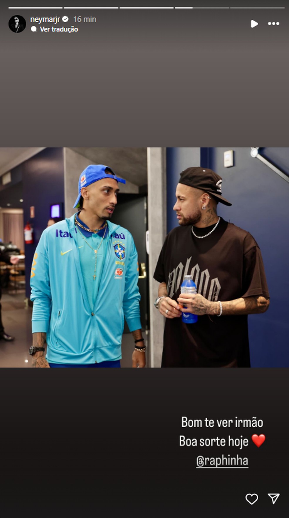 Neymar posta foto com Raphinha — Foto: Reprodução/Redes sociais