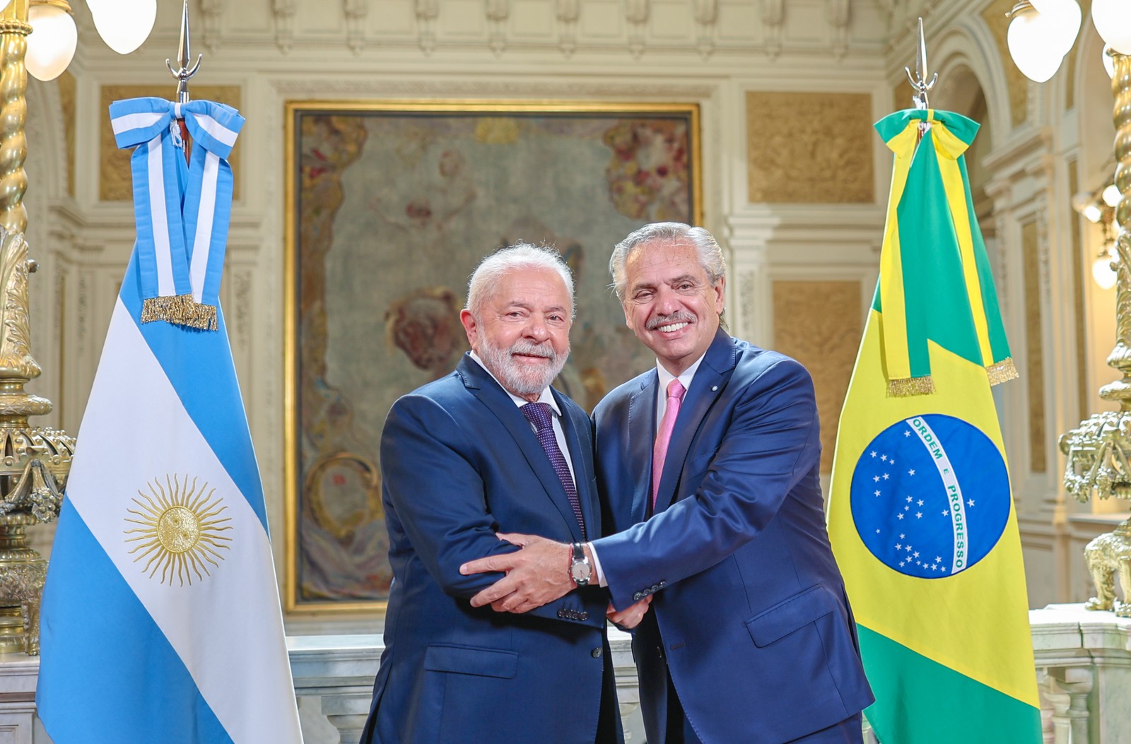 Lula durante reunião com o presidente da Argentina, Alberto Fernández, na Casa Rosada, em Buenos Aires — Foto: Ricardo Stuckert/PR