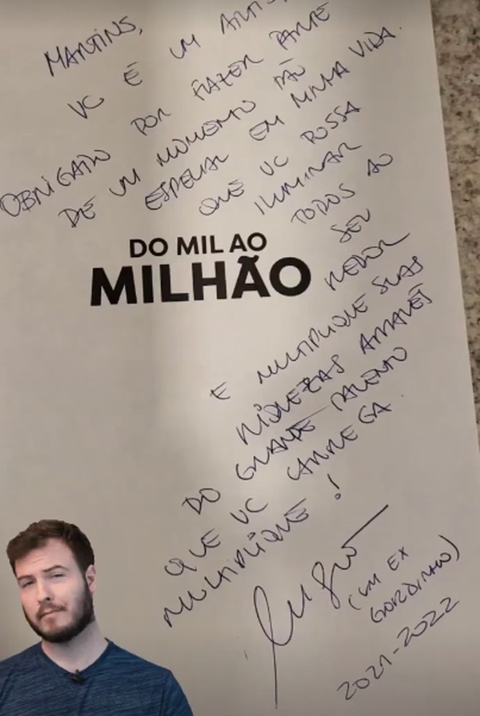 Dedicatória de Thiago Nigro para Martins — Foto: Reprodução