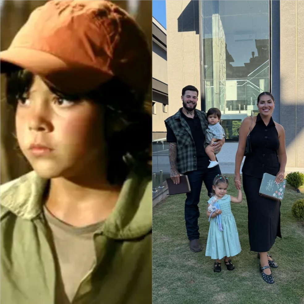 Jottapê em 'Avenida Brasil' e, ao lado, com a mulher e os filhos — Foto: Reprodução/TV Globo e Reprodução/Instagram