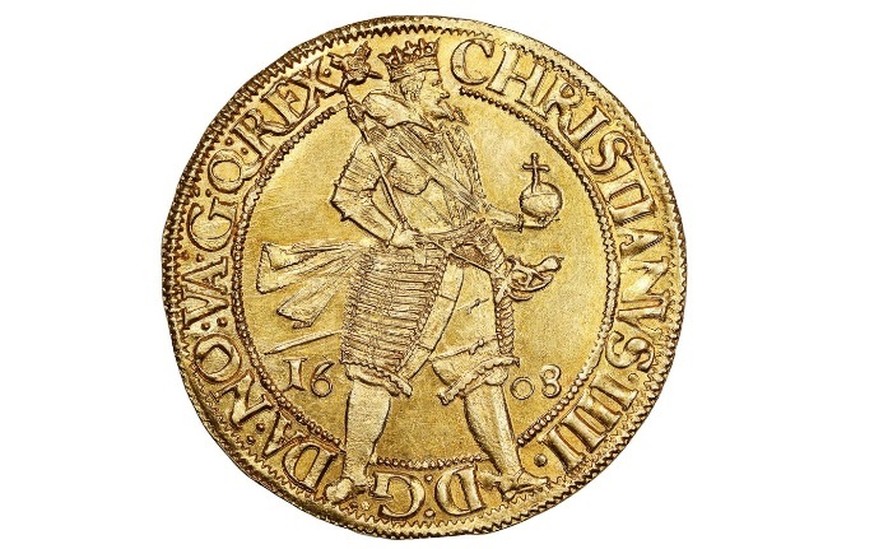 Soberano dinamarquês de ouro do Rei Christian IV, datado de 1608