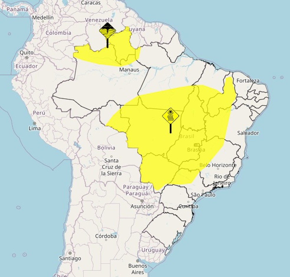 Inmet alerta para chuvas intensas e baixa umidade nesta quarta-feira — Foto: Reprodução / Inmet